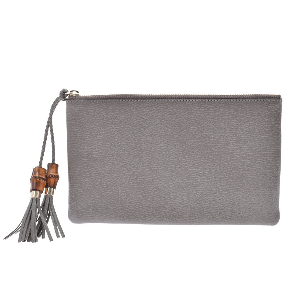 Gucci Bamboo Tassel Gray Calfskin Clutch Bag